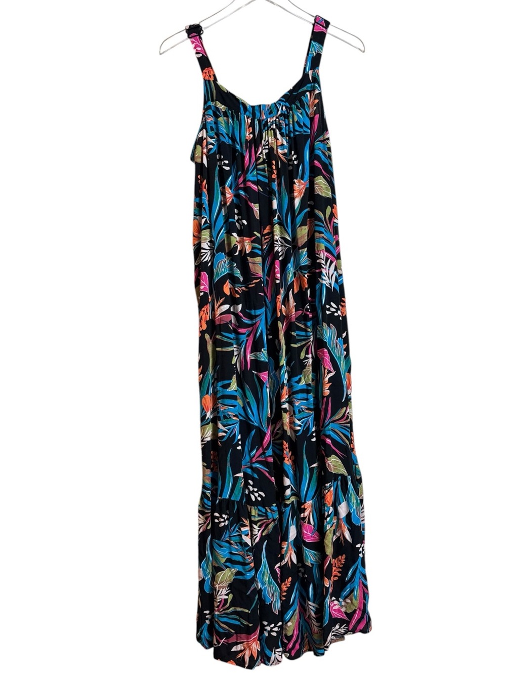 Terra & Sky Tiered Tropical Vibrant Floral Maxi Dress Boho Cottage Plus Size 14